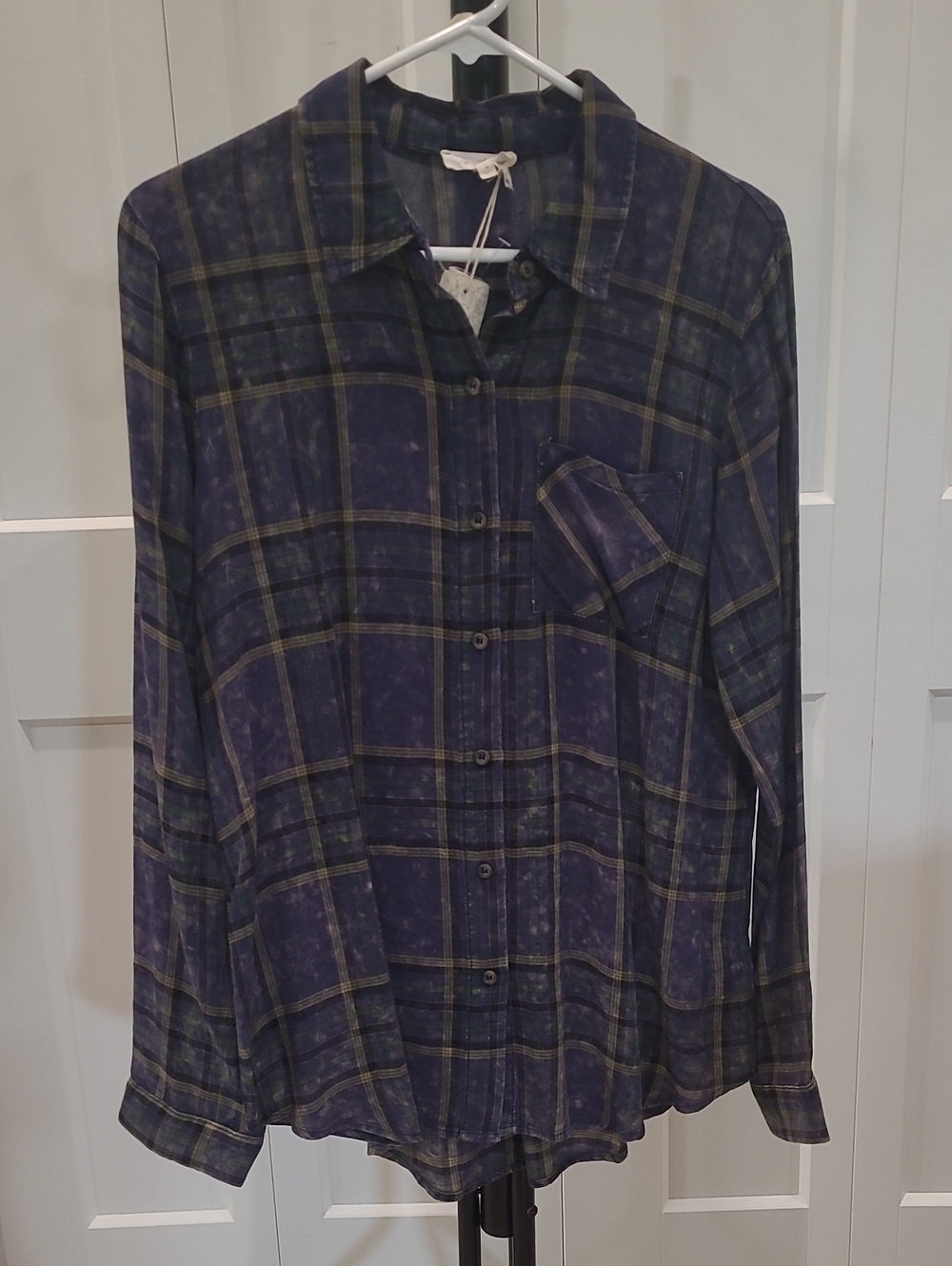 Mystree Purple and Olive Plaid Button-Down Shirt